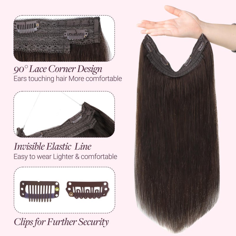 Goo-Goo GOO GOO Wire Hair Extensions Human Hair, 2 Dark Brown Natural 12inch 70g, Invisible Wire Hair Extensions with Transparent, Seamless Fish Line Hairpiece - Image 3